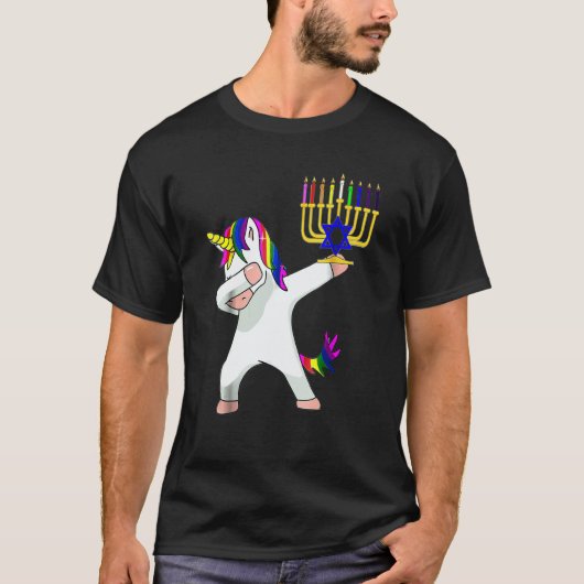 Hanukkah Dabbing Unicorn Jewnicorn Chanukah Jewish Tシャツ (正面)