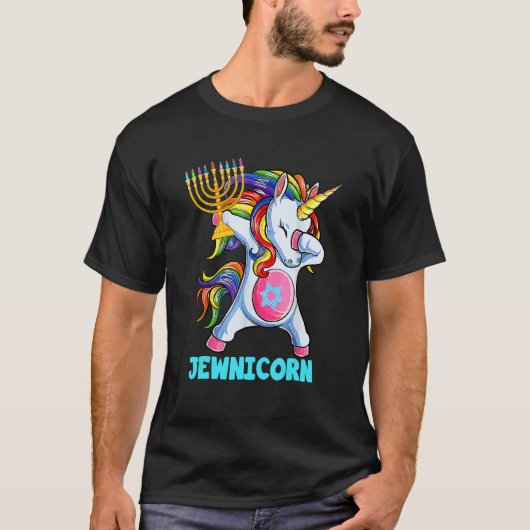 Hanukkah Dabbing Unicorn Jewnicorn Chanukah Jewish Tシャツ (正面)