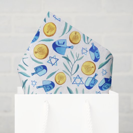 Hanukkah Dreidel Jewish Holiday Pattern Watercolor 薄葉紙 (ギフトバッグ)