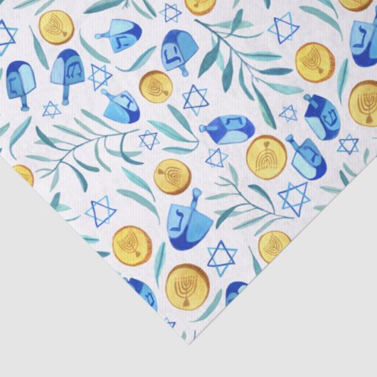 Hanukkah Dreidel Jewish Holiday Pattern Watercolor 薄葉紙 (詳細)