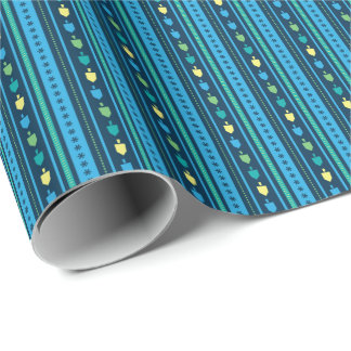 Hanukkah Dreidel Party Stripe Wrapping Paper ラッピングペーパー