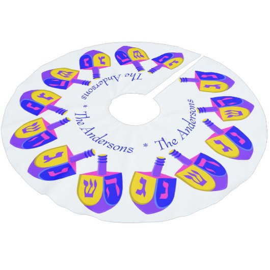 Hanukkah Dreidels カラフル Christmukkah追加の名前 ブラッシュドポリエステルツリースカート (アングル)