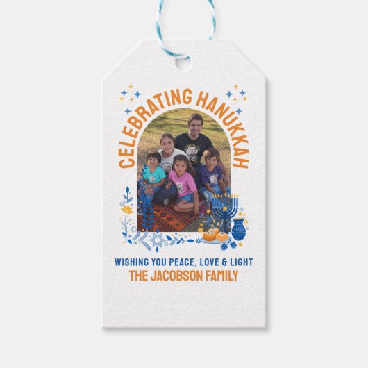 HANUKKAH FAMILYカスタマイズ可能な写真 ギフトタグ (正面)