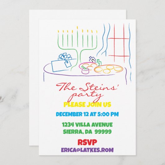 Hanukkah Feastable of Light White 招待状 (正面/裏面)