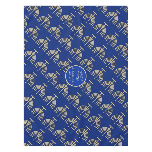 Hanukkah Festival Party Gold Menorah blue pattern テーブルクロス (正面)