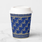 Hanukkah Festival Party Gold Menorah blue pattern 紙コップ (左)