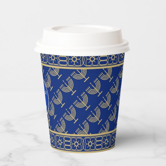 Hanukkah Festival Party Gold Menorah blue pattern 紙コップ (左)