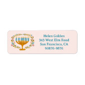 HANUKKAH Floral Wreath Menorah Return Address ラベル (正面)