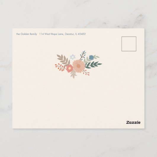 Hanukkah Florals Hand-draw CUSTOM Party Invitation ポストカード (裏面)