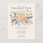 Hanukkah Florals Hand-draw CUSTOM Party Invitation ポストカード (正面)