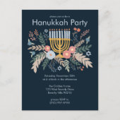 Hanukkah Florals Hand-draw CUSTOM Party Invitation ポストカード (正面)