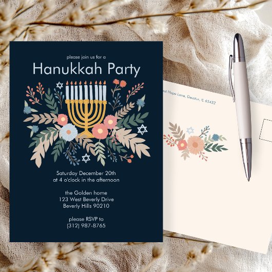 Hanukkah Florals Hand-draw CUSTOM Party Invitation ポストカード