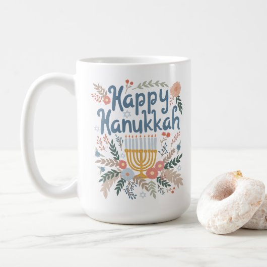 Hanukkah FLorals Hand-drawn Art コーヒーマグカップ (ドーナツ)