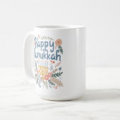Hanukkah FLorals Hand-drawn Art コーヒーマグカップ (正面左)