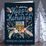 Hanukkah FLorals Hand-drawn Art CUSTOM  シーズンカード<br><div class="desc">Sweet drawing to wish someone happy holidays! Click "personalize" to change text on the inside and front. You can also change colors and fonts, everything is customizable! Also available in my shop in different colors and style, as postcards, flat cards, and as digital download to send instantly via email or...</div>