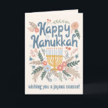 Hanukkah FLorals Hand-drawn Art CUSTOM  シーズンカード<br><div class="desc">Sweet drawing to wish someone happy holidays! Click "personalize" to change text on the inside and front. You can also change colors and fonts, everything is customizable! Also available in my shop in different colors and style, as postcards, flat cards, and as digital download to send instantly via email or...</div>