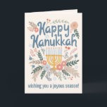 Hanukkah FLorals Hand-drawn Art CUSTOM  シーズンカード<br><div class="desc">Sweet drawing to wish someone happy holidays! Click "personalize" to change text on the inside and front. You can also change colors and fonts, everything is customizable! Also available in my shop in different colors and style, as postcards, flat cards, and as digital download to send instantly via email or...</div>