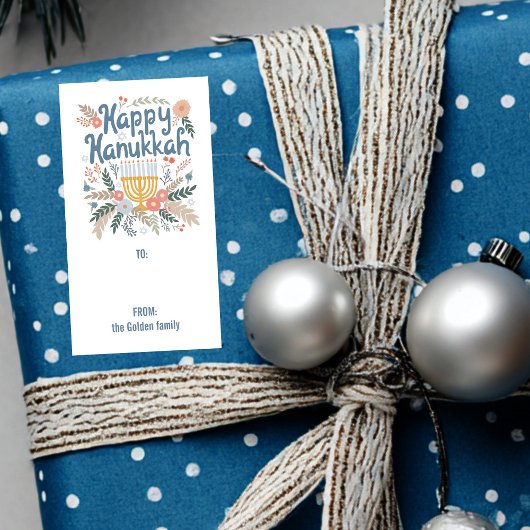 Hanukkah FLorals Hand-drawn CUSTOM TO FROM Gift ラベル