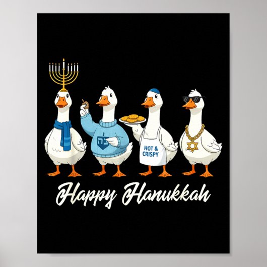 Hanukkah Goose Happy Hanukkah Menorah Dreidel Jewi ポスター (正面)