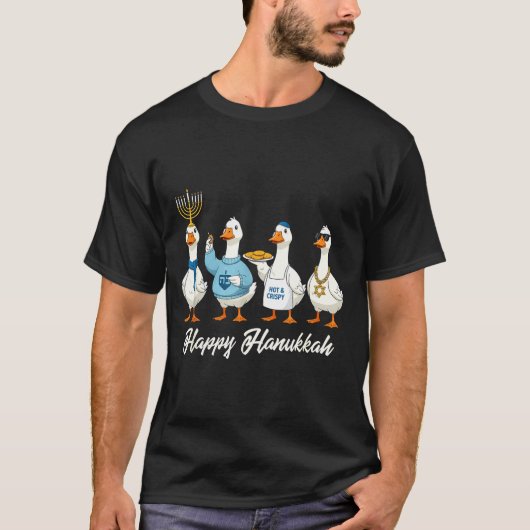 Hanukkah Goose Happy Hanukkah Menorah Dreidel Jewi Tシャツ (正面)