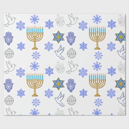 Hanukkah Icons Wrapping Paper | Menorah  ラッピングペーパー (フラット)