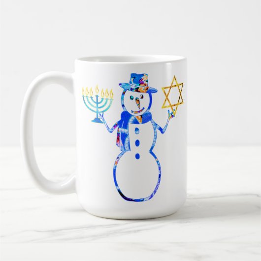 Hanukkah Jewish cute snowman Menorah Star of David コーヒーマグカップ (左)