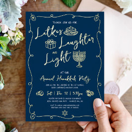 Hanukkah Latke Laughter Light Doodles Real Gold 箔シーズンカード