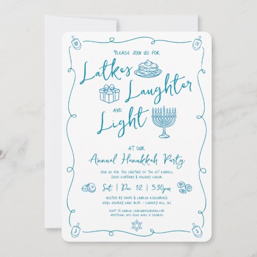 Hanukkah Latke Laughter Light Fun Whimsical Party 招待状 (正面)