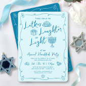 Hanukkah Latke Laughter Light Teal Doodles Party 招待状