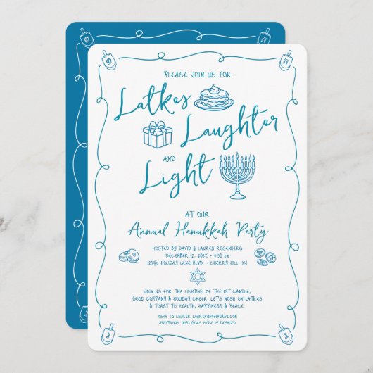 Hanukkah Latke Laughter Light Whimsical Fun Doodle 招待状 (正面/裏面)