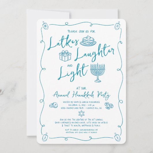 Hanukkah Latke Laughter Light Whimsical Fun Doodle 招待状 (正面)
