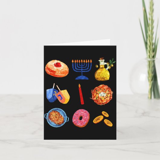 Hanukkah Latke Menorah Dreidel Donut Chanukah Jewi カード (正面)