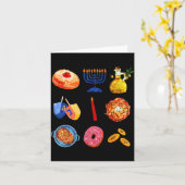 Hanukkah Latke Menorah Dreidel Donut Chanukah Jewi カード (黄色い花)