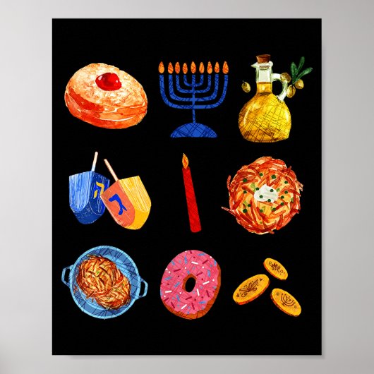 Hanukkah Latke Menorah Dreidel Donut Chanukah Jewi ポスター (正面)