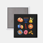 Hanukkah Latke Menorah Dreidel Donut Chanukah Jewi マグネット (正面/裏面)