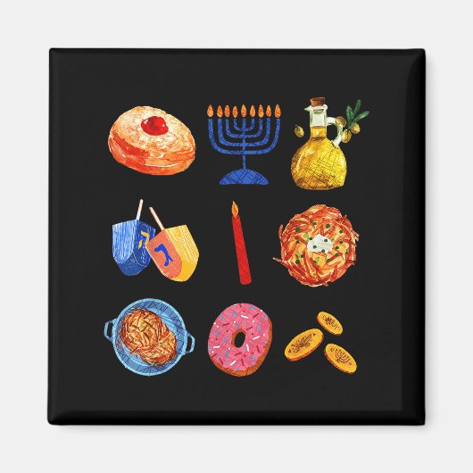 Hanukkah Latke Menorah Dreidel Donut Chanukah Jewi マグネット (正面)