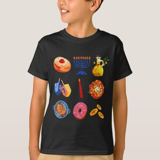 Hanukkah Latke Menorah Dreidel Donut Chanukah Jewi Tシャツ (正面)