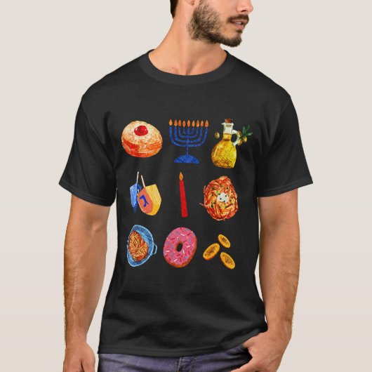 Hanukkah Latke Menorah Dreidel Donut Chanukah Jewi Tシャツ (正面)