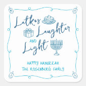 Hanukkah Latkes Laughter Light Hand Drawn Doodles スクエアシール (正面)