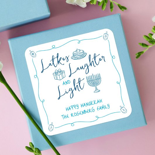 Hanukkah Latkes Laughter Light Hand Drawn Doodles スクエアシール