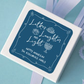 Hanukkah Latkes Laughter Light Navy Hand Drawn Fun スクエアシール