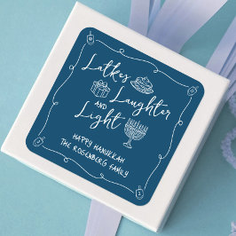 Hanukkah Latkes Laughter Light Navy Hand Drawn Fun スクエアシール
