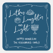 Hanukkah Latkes Laughter Light Navy Hand Drawn Fun スクエアシール (正面)