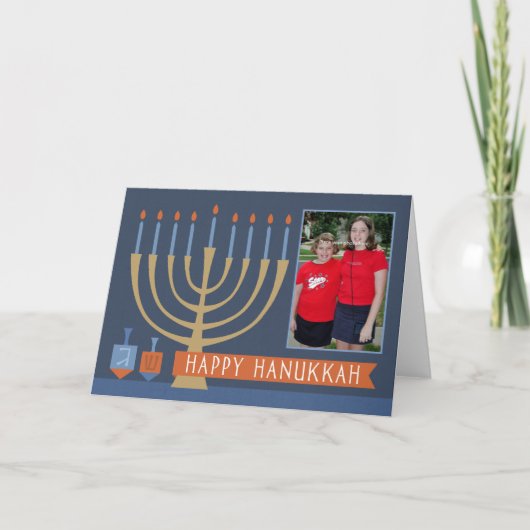 Hanukkah Lights Greeting Card with Photo シーズンカード (正面)