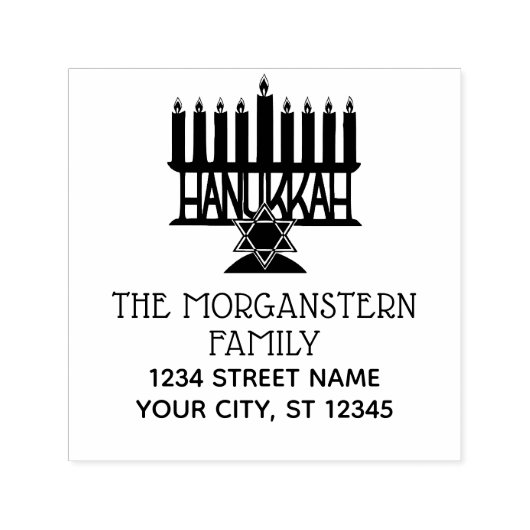 Hanukkah Lit(ユダヤ教)メノラー#2 2行名アドレス セルフインキングスタンプ (デザイン)