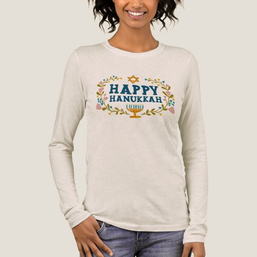 HANUKKAH Menorah floral wreath Jewish Holiday  トライブレンドＴシャツ (正面)