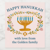 HANUKKAH Menorah floral wreath Jewish Holiday  ワインラベル (シングルラベル)