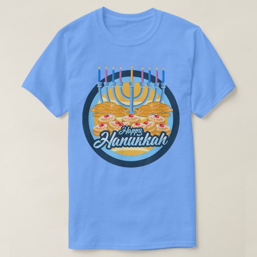 Hanukkah Menorah Latkes Doughnuts Tシャツ (デザイン正面)