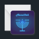 Hanukkah Menorah lights Festival decoration ノートカード<br><div class="desc">Hanukkah Menorah - Festival of lights traditional decoration Jewish Holiday / Neon effect navy blue color modern design with blue menorah. star of David - Israeli star, for Invitations & Stationery > Personalized Stationery > Note Cards / Perfect present or gift for birthday, anniversary, classroom, teacher, family, friends, Hanukkah event,...</div>