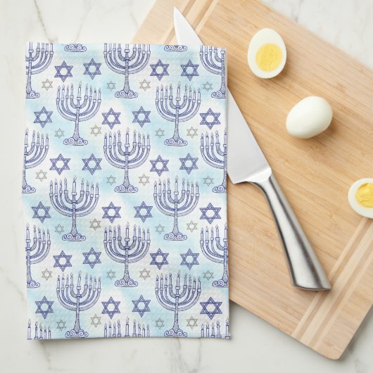 Hanukkah Menorah Star of David Doodle Art Style キッチンタオル (四つ折り)